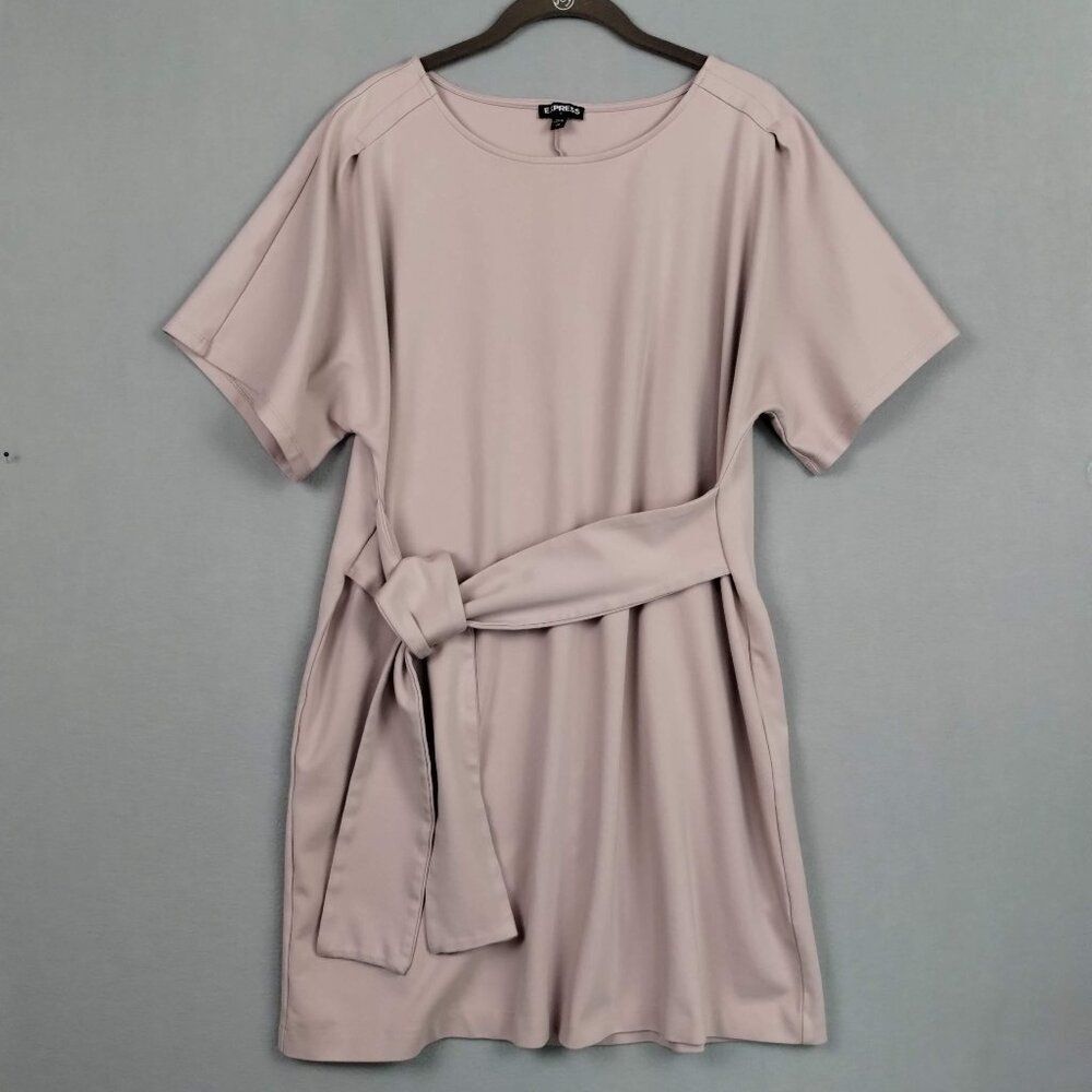 Nwot Express Women XL T-Shirt Dress Dusty Pink Tie Front Short Sleeve - Picture 1 of 10